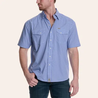 Rafter C Men's Blue Texas Geo Print Western Pearl Snap Western Shirt
