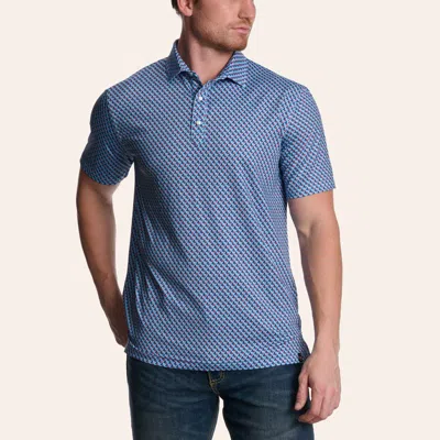 Rafter C Men's Blue Texas Print Pearl Snap Polo Shirt