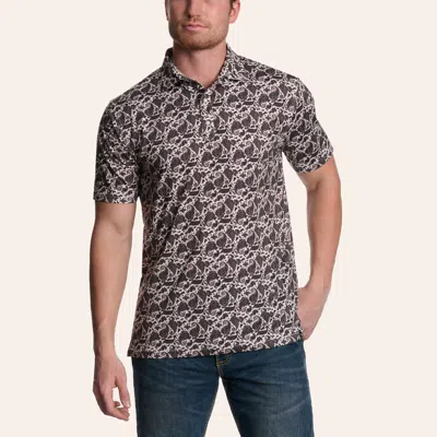 Rafter C Men's Brown & White Paisley Print Polo Shirt In Black