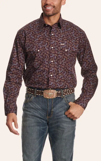 Rafter C Men's Brown Blue & Green Paisley Western Shirt