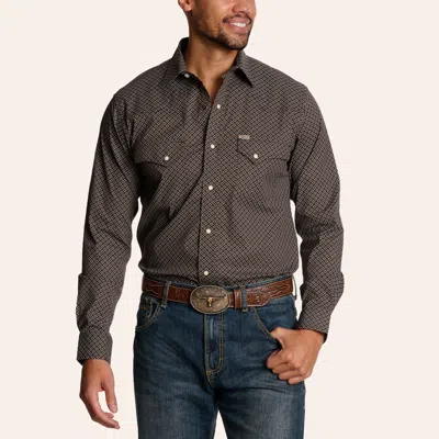 Rafter C Men's Brown Geo Print Stretch Long Sleeve Pearl Snap Western Shirt