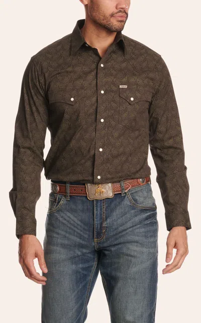 Rafter C Men's Brown Paisley Print Button Down Shirt