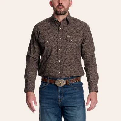 Rafter C Men's Brown Paisley Print Stretch Long Sleeve Pearl Snap Western Shirt