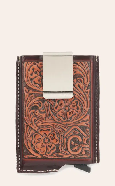 Rafter C Men's Brown Tooled Grain Leather Money Clip Wallet In Black