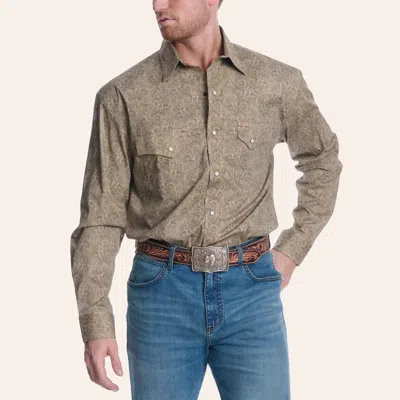 Rafter C Men's Brown Wallpaper Print Long Sleeve Pearl Snap Western Shirt