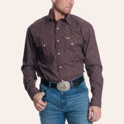 Rafter C Men's Burgundy Floral Print Long Sleeve Pearl Snap Western Shirt