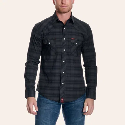 Rafter C Men's Charcoal Plaid Print Pearl Snap Western Shirt In Gray