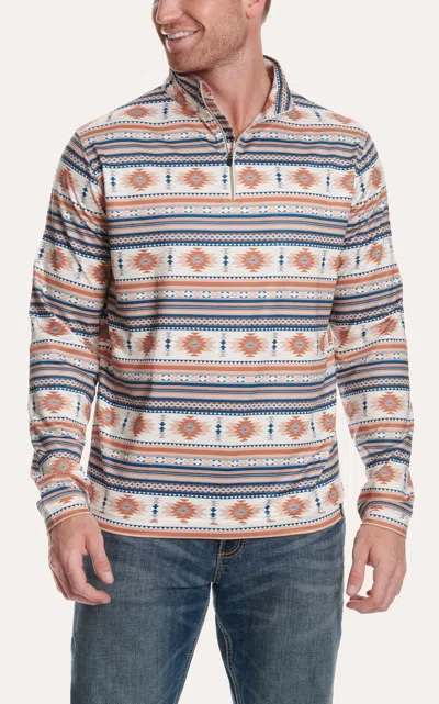 Rafter C Men's Cream & Multi Aztec Print Quarter Zip Knit Sweater In White