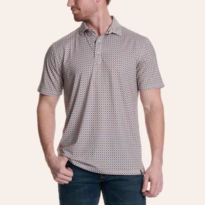 Rafter C Men's Cream Geo Print Pearl Snap Polo Shirt In White