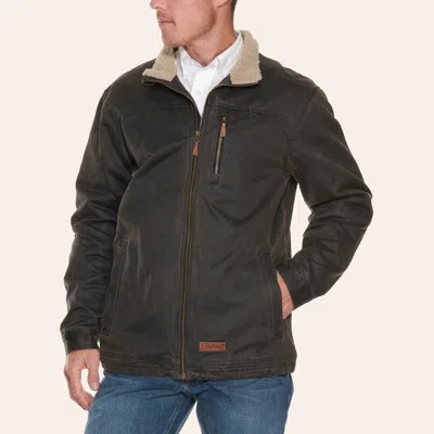 Rafter C Men's Dark Brown Faux Oilskin With Sherpa Collar Jacket