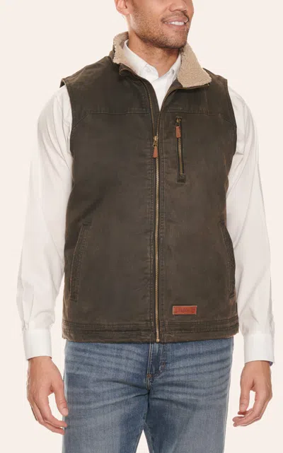 Rafter C Men's Dark Brown Sherpa Collar Faux Oilskin Vest