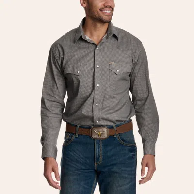 Rafter C Men's Dark Green Geo Print Long Sleeve Pearl Snap Western Shirt