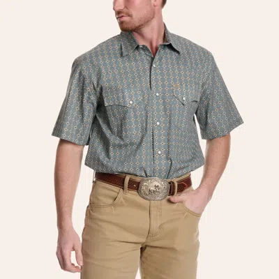 Rafter C Men's Gray & Beige Medallion Print Pearl Snap Western Shirt In Pattern