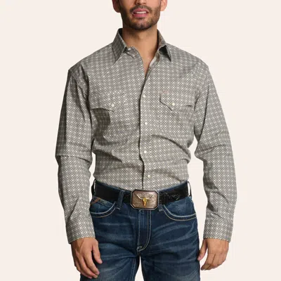 Rafter C Men's Gray Geo Print Long Sleeve Pearl Snap Western Shirt