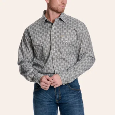 Rafter C Men's Gray Wallpaper Print Stretch Western Shirt