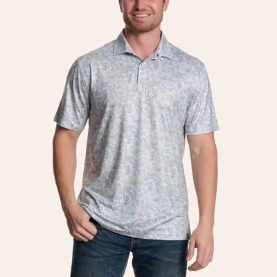 Rafter C Men's Ivory & Blue Paisley Print Pearl Snap Polo Shirt