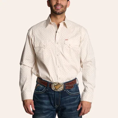 Rafter C Men's Ivory Geo Print Long Sleeve Pearl Snap Western Shirt In White