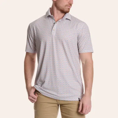 Rafter C Men's Ivory Lattice Geo Print Pearl Snap Polo Shirt In White