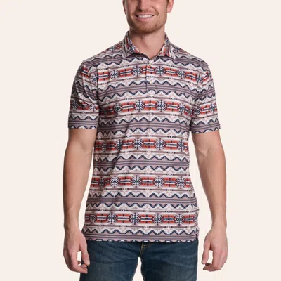 Rafter C Men's Khaki Aztec Print Polo Shirt In Brown