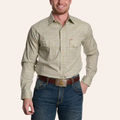 Rafter C Men's Khaki Geo Print Long Sleeve Pearl Snap Western Shirt In Brown