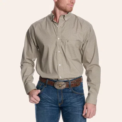 Rafter C Men's Khaki Geo Print Long Sleeve Western Shirt In Brown