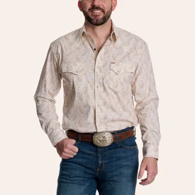 Rafter C Men's Khaki Paisley Print Long Sleeve Pearl Snap Western Shirt