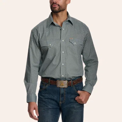 Rafter C Men's Light Blue Geo Print Pearl Snap Long Sleeve Western Shirt
