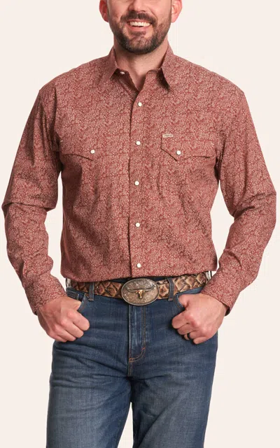 Rafter C Men's Maroon Wallpaper Print Western Shirt In Burgundy