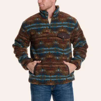 Rafter C Men's Multicolor Aztec Print Quarter Zip Teddy Fleece Sweater In Brown