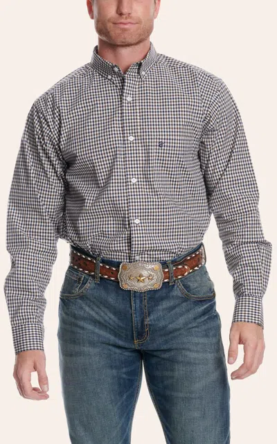 Rafter C Men's Navy & Brown Plaid Long Sleeve Western Shirt