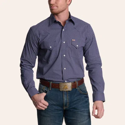 Rafter C Men's Navy Geo Print Long Sleeve Pearl Snap Shirt In Blue