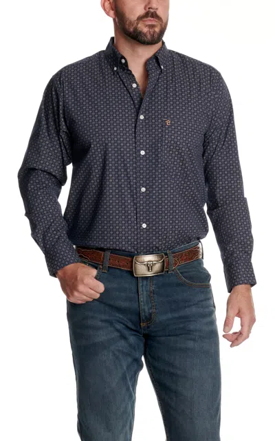 Rafter C Men's Navy Geo Print Western Shirt In Blue