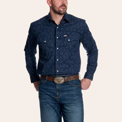 Rafter C Men's Navy Paisley Print Western Shirt In Blue