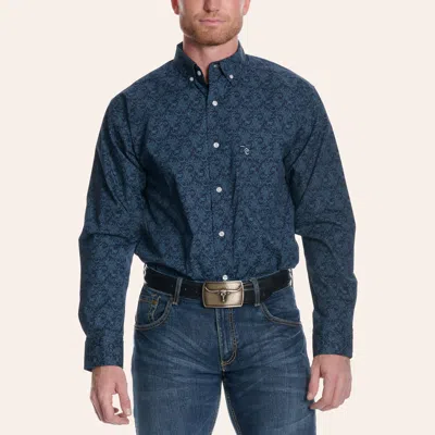 Rafter C Men's Navy Wallpaper Print Long Sleeve Western Shirt In Blue