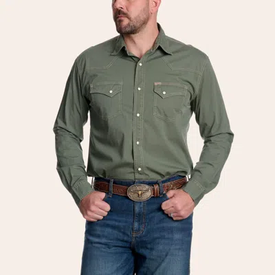 Rafter C Men's Olive Stretch Long Sleeve Pearl Snap Western Shirt In Brown
