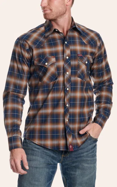 Rafter C Men's Orange & Navy Plaid Print Western Shirt In Blue