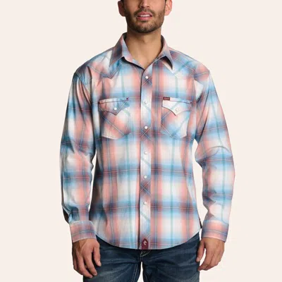 Rafter C Men's Orange Plaid Print Long Sleeve Pearl Snap Western Shirt