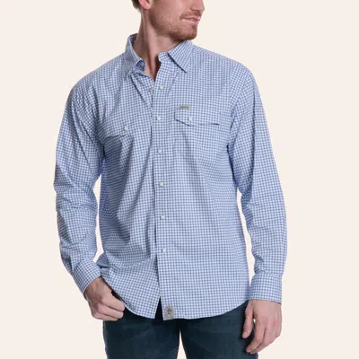 Rafter C Men's Outdoor Blue Plaid Print Pearl Snap Long Sleeve Western Shirt