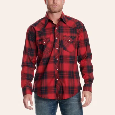 Rafter C Men's Red & Black Plaid Print Western Shirt