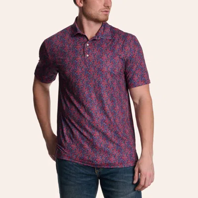 Rafter C Men's Red & Blue Paisley Print Polo Shirt