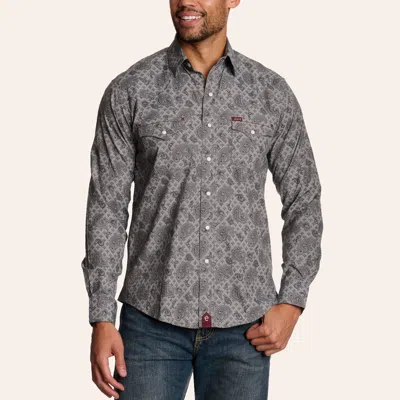 Rafter C Men's Red Dirt Gray Paisley Print Long Sleeve Pearl Snap Western Shirt
