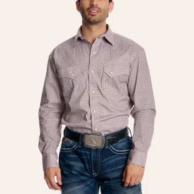 Rafter C Men's Red Medallion Print Long Sleeve Pearl Snap Western Shirt