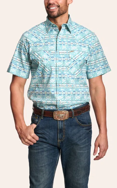 Rafter C Men's Sky Blue Aztec Stretch Western Shirt