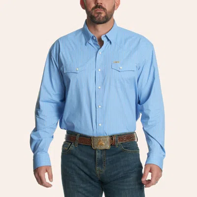 Rafter C Men's Sky Blue Pinstripe Print Pearl Snap Long Sleeve Western Shirt