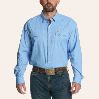 Rafter C Men's Sky Blue Pinstripe Print Pearl Snap Long Sleeve Western Shirt – Big & Tall