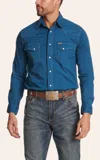 Rafter C Men's Solid Blue Stretch Western Shirt In Blue
