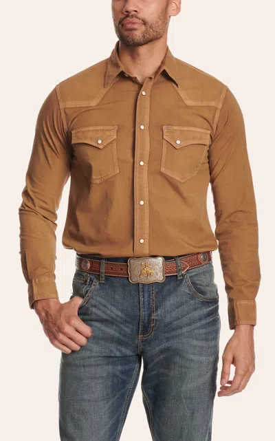 Rafter C Men's Solid Caramel Brown Stretch Western Shirt