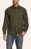 Rafter C Men's Solid Olive Green Western Shirt In Green