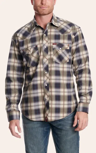 Rafter C Men's Tan & Black Plaid Long Sleeve Western Shirt In Brown