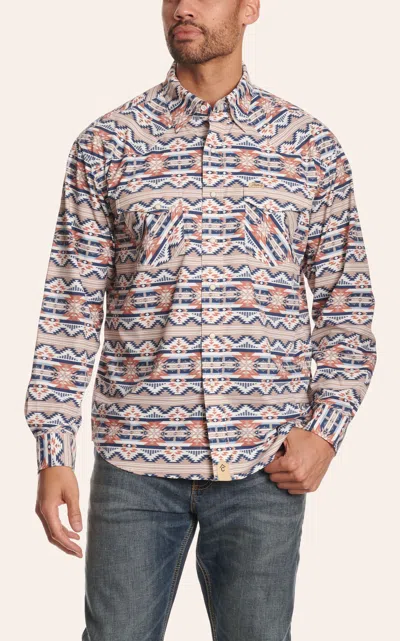 Rafter C Men's Tan & Orange Aztec Print Western Shirt In Brown